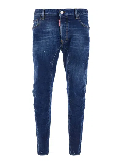 DSQUARED2 BLUE FIVE-POCKET SKINNY JEANS WITH LIVED EFFECT