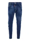 Dsquared2 Blue Five-pocket Skinny Jeans With Lived Effect In Denim Man