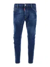 Dsquared2 Blue Five-pocket Skinny Jeans With Lived Effect In Denim Man In Multicolor