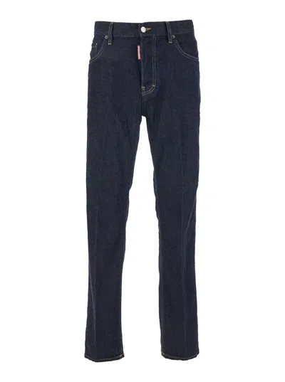Dsquared2 Blue Five Pockets Jeans With Contrast Stitching And Tapered Design In Cotton Man