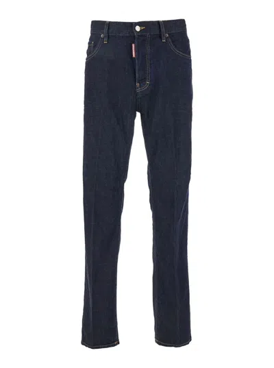 DSQUARED2 BLUE FIVE POCKETS JEANS WITH CONTRAST STITCHING AND TAPERED DESIGN IN COTTON MAN