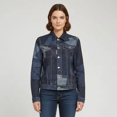 Pre-owned Dsquared2 Blue Geometric Print Denim Regular Fit Jacket S