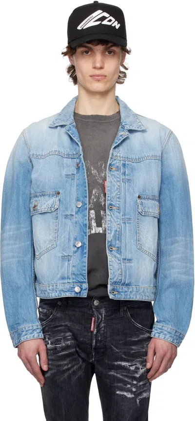 Dsquared2 Blue Heritage Boxy Jean Denim Jacket In Navy Blue