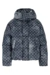 Dsquared2 Patterned Hooded Polyester Down Jacket In Blue