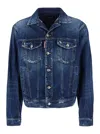 Dsquared2 Blue Jacket With Distressed Effect And Logoed Metal Buttons In Denim Man In Blue