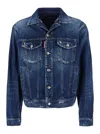 Dsquared2 Blue Jacket With Distressed Effect And Logoed Metal Buttons In Denim Man In Blue