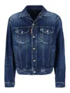 Dsquared2 Blue Jacket With Distressed Effect And Logoed Metal Buttons In Denim Man In Multicolor