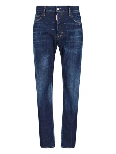 DSQUARED2 BLUE JEANS WITH BELT LOOPS AND LOGO PATCH ON THE REAR