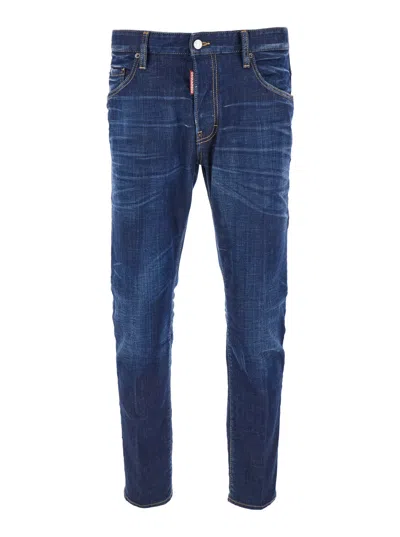 DSQUARED2 DSQUARED2 MEN BLUE JEANS WITH BELT LOOPS AND LOGO PATCH ON THE REAR IN DENIM MAN