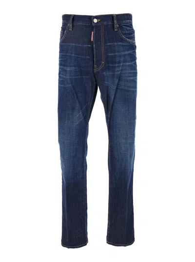 DSQUARED2 DSQUARED2 MEN BLUE JEANS WITH BELT LOOPS AND LOGO PATCH ON THE REAR IN DENIM STRETCH MAN