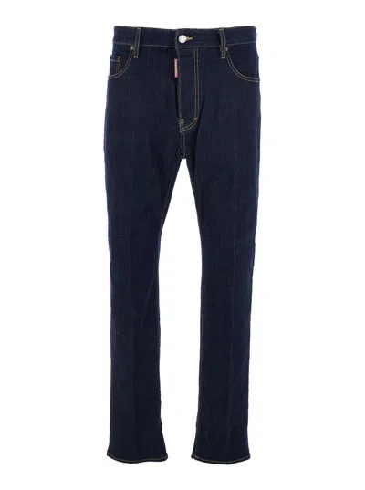 Dsquared2 Blue Jeans With Contrast Stitching And Logo Patch On The Back In Denim Man