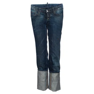 Pre-owned Dsquared2 , Blue Jeans With Extra High Turned Pipes In Size It42/s