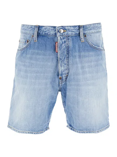 Dsquared2 Blue Jeans With Five-pocket Design And Logo Patch On The Back In Denim Man