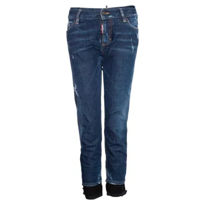 Pre-owned Dsquared2 , Blue Jeans With Lace Trim.