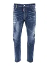 Dsquared2 Tidy Biker Blue Jeans With Paint Embellishments And Logo Patch On The Rear In Denim Man
