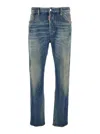 Dsquared2 Blue Jeans With Logo Patch On The Rear And Distressed Effect In Denim Man In Blue