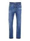 Dsquared2 Blue Jeans With Ripped Details And Logo Patch On The Rear In Denim Man In Blue