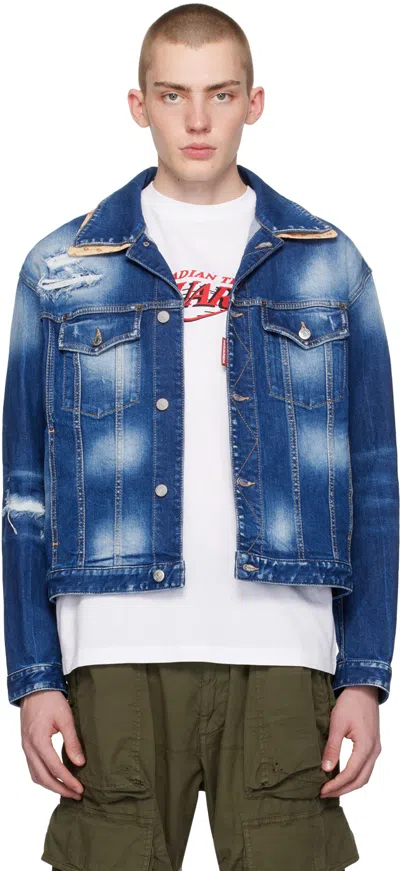 Dsquared2 Blue Kaban Denim Jacket In 470 Navy Blue