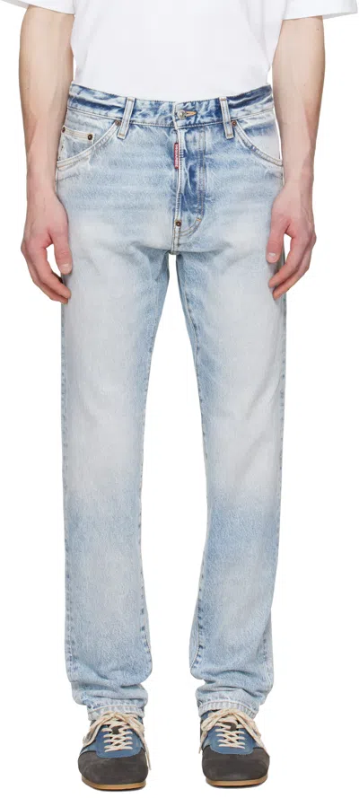 Dsquared2 Blue Light Diagonale Wash Teddy Jeans