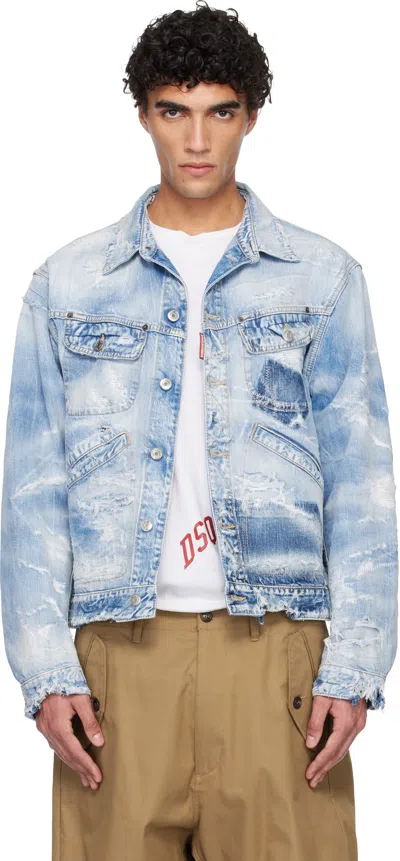 DSQUARED2 BLUE LIGHT RIPPED WASH '70S DENIM JACKET