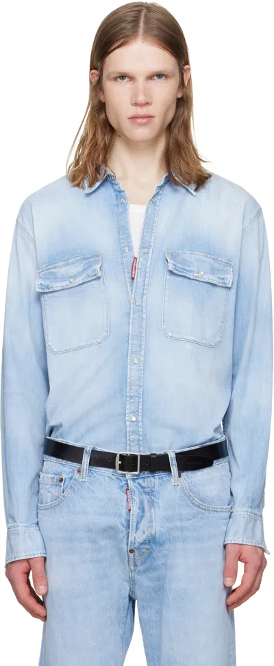 DSQUARED2 BLUE LIGHT WASH CANADIAN VINTAGE DENIM SHIRT