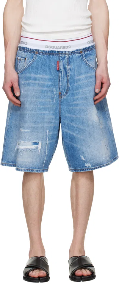 Dsquared2 Blue Light Wash Surfer Denim Shorts