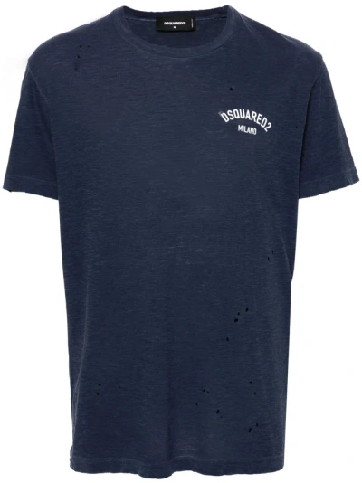 Dsquared2 Logo-print Cotton T-shirt In Blue