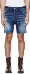 Dsquared2 Denim Shorts With Distressed Paint Detail In 470 Navy Blue