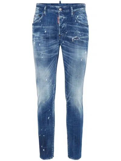 Dsquared2 Blue Medium Filo Wash Skater Jeans In Grey