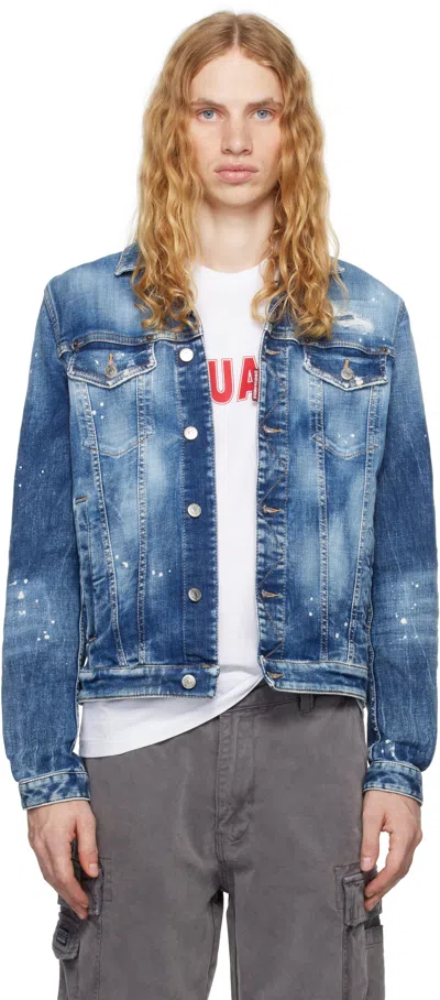 Dsquared2 Blue Medium Heritage Rammendo Wash Denim Jacket In 470 Navy Blue