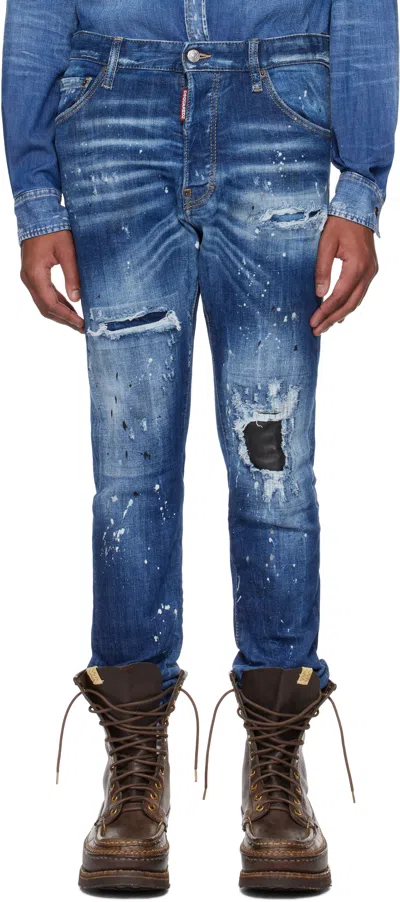 Dsquared2 Blue Medium Ripped Wash Cool Guy Jeans In 470 Navy Blue