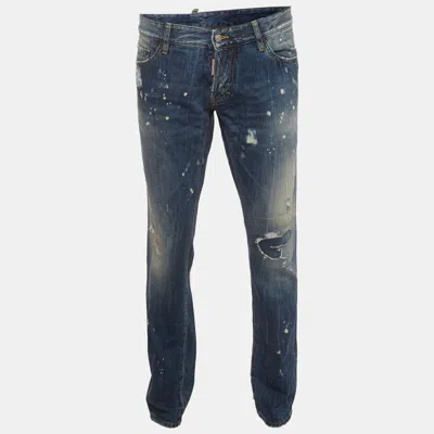 Pre-owned Dsquared2 Blue Paint Splatter Denim Ripped Distressed Jeans Xl/waist 37"