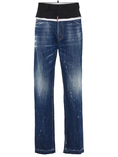 DSQUARED2 BLUE PAINT SPLATTER-DETAIL WASHED JEANS