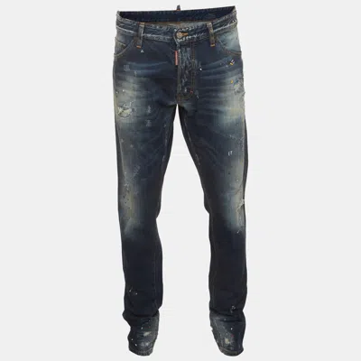 Pre-owned Dsquared2 Blue Paint Splatter Distressed Denim Jeans Xl/waist 38"