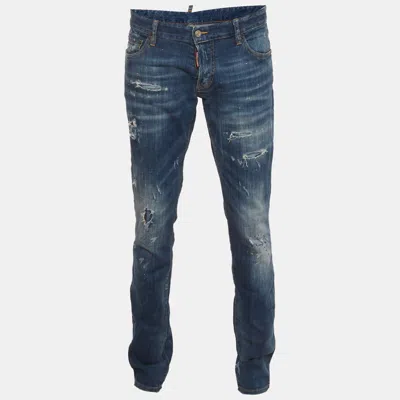 Pre-owned Dsquared2 Blue Paint Splatter Distressed Denim Slim Fit Jeans Xl/waist 38"