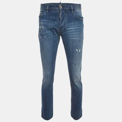 Pre-owned Dsquared2 Blue Paint Splattered Distressed Denim Jeans Xl/waist 36"