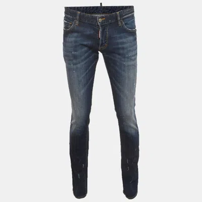 Pre-owned Dsquared2 Blue Paint Splattered Distressed Denim Slim Fit Jeans Xl/waist 36"