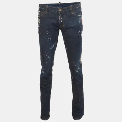 Pre-owned Dsquared2 Blue Paint Splattered Distressed Denim Slim Fit Jeans Xl/waist 37"