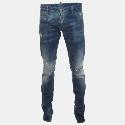 Pre-owned Dsquared2 Blue Paint Splattered Distressed Denim Slim Fit Jeans Xl/waist 38"