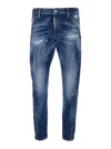 Dsquared2 Blue Jeans With Logo Patch On The Rear And All-over Paint-splatter Print Effect In Denim Man In Blue