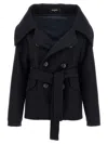 Dsquared2 'belted Waist Double-breasted Coat With Wide Collar' In Blue