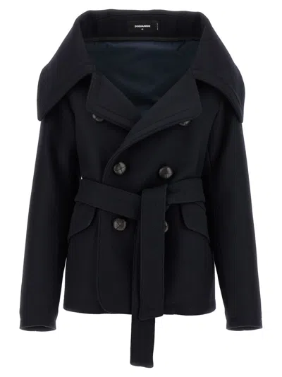 Dsquared2 Blue Peacoat Robe Coat