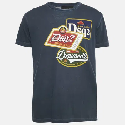 Pre-owned Dsquared2 Blue Printed Jersey Crewneck T-shirt L
