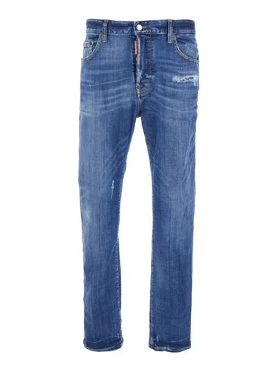 Dsquared2 Blue Regular Fit Ripped Jeans In Navy Blue
