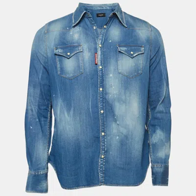Pre-owned Dsquared2 Blue Ripped Denim Long Sleeve Shirt S