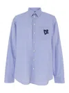 Dsquared2 Blue Shirt With All-over Striped Motif And Applied D2 Logo On The Chest In Cotton Man