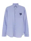 Dsquared2 Blue Shirt With All-over Striped Motif And Applied D2 Logo On The Chest In Cotton Man
