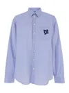 Dsquared2 Blue Shirt With All-over Striped Motif And Applied D2 Logo On The Chest In Cotton Man