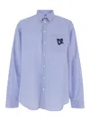 Dsquared2 Blue Shirt With All-over Striped Motif And Applied D2 Logo On The Chest In Cotton Man