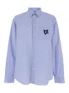 DSQUARED2 BLUE SHIRT WITH ALL-OVER STRIPED MOTIF AND APPLIED D2 LOGO ON THE CHEST IN COTTON MAN